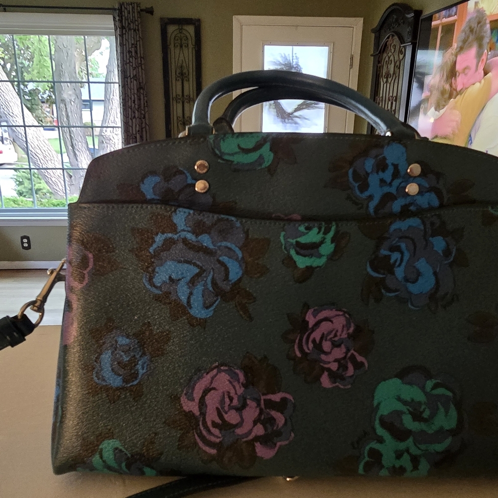 Coach Lille Carryall With Jumbo Floral Print, Deep Turquoise/ Teal Multi /Purple - Picture 3 of 8